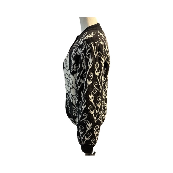 Society Ball Vintage Black and White Floral Cardigan Jacket One Size Pit 22 L 25 - Picture 6 of 15